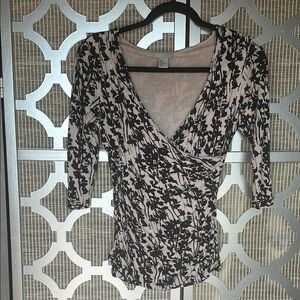 H&M Black and Pink Wrap Fitted Blouse